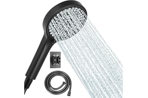 AIXMEET Pommeau de Douche avec Tuyau,Pommeau de Douche Economie Deau,125mm de Diamètre,Flexible Douche 1.5m,6 Modes Réglables Répondent à Divers Besoins,Douchette Douche Salle de Bain(ensemble noir)