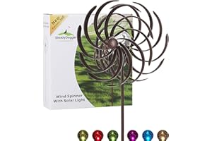 STEADYDOGGIE Solar Wind Spinner Willow Leaves 61inches Tall (1.55m) - Multi-Colour LED Light from Solar Powered Glass Ball with Kinetic Wind Spinner - Dual Direction for Patio Lawn & Garden
