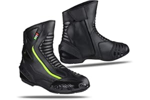BI ESSE - Botas De Cuero De La Moto,Zapato De Motocicleta Impermeable,Transpirable,Botas De Invierno De Carretera,Protector De Tobillo