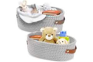 Bestcool cestini portaoggetti, 2 Pezzi Cestini in Corda di Cotone Set Cestino Intrecciato Cestini Cesto Portaoggetti Pieghevole con Maniglie per Armadi Cassetto Armadio Ripiano Comò (2 Misure)