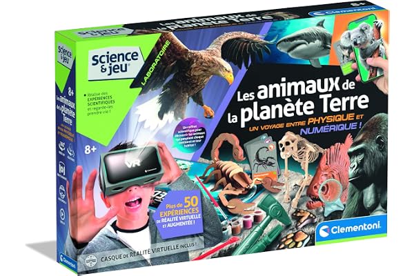 Clementoni - Coffret Scientifique : Les Animaux dès 8 Ans - Expérience à réaliser - Inclus Moules + Peinture + Figurines + 30 Cartes et Un Casque VR - Jeux Éducatif - Fabriqué en Italie