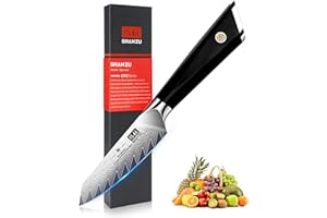 SHAN ZU Cuchillo de Fruta de Damasco 3.7 Pulgadas (9.5 cm), Cuchillos de Fruta de Acero de Damasco 67 Capas con Mango G10 - GYO Series