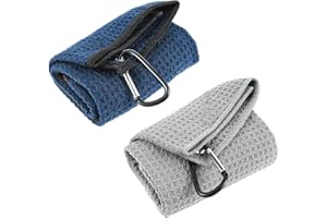 Giantree Lot de 2 serviettes de golf en microfibre pour le nettoyage - 30 x 30 cm - Avec clip mousqueton - Très absorbante - Gris + bleu