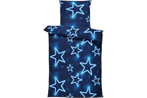one-home Winter Bettwäsche Thermo Fleece Kuschelig Warme Bettbezüge Flauschig Warm Weich, Größe:2 teilig 135x200 cm, Farbe:Sterne blau