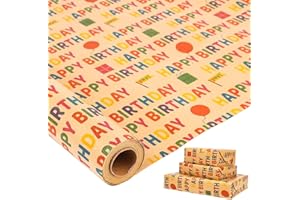 HBell Birthday Wrapping Paper Roll,43cm*10m Happy Birthday Wrap Paper,Colorful Kraft Wrap Paper for Gift Decorations,Baby Shower,Party,Festive