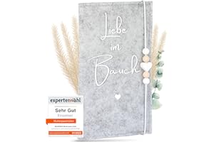 MAHEWA® Mutter-Kind-Pass-Hülle Österreich aus Filz-Stoff | Mutterpass-Organizer Mutterpass-Tasche Schutzhülle (Mutterkindpass Liebe im Bauch, Hellgrau)