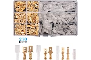 Kinstecks ​​270PCS 2.8mm 4.8mm 6.3mm Terminali a Crimpare Kit maschio e femmina con manicotto isolante Kit di assortimento per fai da te Moto Auto Veicoli Barche Strumenti elettrici