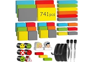 ATWAM 741 Writeable Magnets & Accessories Mega Set - Magnetic Labels - 6 Colors - Scrum & Kanban - Magnetic Notes - Whiteboard Strips for Magnetic Board, Magnetic Wall & Fridge