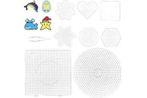 GIUGIO Lot de 8 Plaques à Repasser Pour Perles à Repasser, Plaques De Perles à Repasser, Grandes Perles à Repasser, Plaques Transparentes Avec 1 Pince Blanche, ModèLes De Bricolage Pour Enfants, Cadeaux