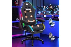 ALFORDSON LED Chaise Gaming, Siege Gaming avec Massage 8 Points, Fauteuil de Gaming Pivotant Ergonomique avec Éclairage RVB avec Support Lombaire et Appui-Tête, Matériau en Tissu, Gris