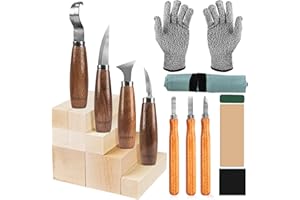 FANTICDE Ciseaux à Bois,20 in 1 Outils de Sculpture bois,Outillage Bois avec 7 Couteau Sculpture bois,8 Blocs de Tilleul,Professionnel/Junior Outil de Ciseaux a Bois Kit DIY avec Gants anti-coupure