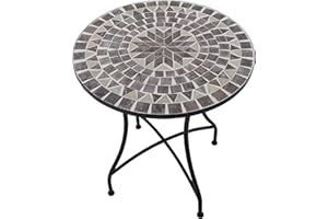 MACOShopde by MACO Möbel Raburg Mosaiktisch Mayla in BLAU-GRAU-Mint - Metallgestell in SCHWARZ, Gartentisch, rund, 60 cm ø, 72 cm hoch, filigranes Mosaikmuster, liebevolle Handarbeit