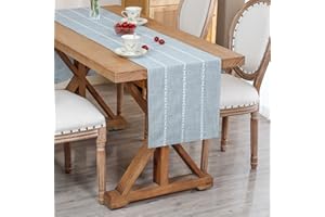 NEWISHER Rustic Embroidery Table Runner Grey 13x36 Inch Short Rectangle Washable Table Runners Tabletop Decoration for Kitchen Dining Party Holiday Buffet