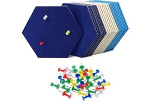 HonGien 21 Stück Filz Pinnwand Sechseckig,Sechseckig Memoboard,Pinnwand Kork mit 30 Stück Mehrfarbigen Pushpins,Korkplatte für Foto Hängen,Heim Büro Klassenzimmer,Blau und Weiß