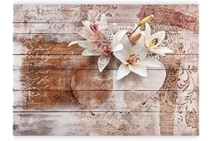 murando - Papier peint panoramique artistique 350x256 cm - Revêtement mural décoration salon - Design moderne - Bois fleurs lys inscriptions rétro romantique vintage texture f-A-0616-a-a