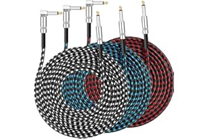 Tomorotec 3-Pack 3m (10ft) Braided Guitar Cables for Electric Guitar, Bass, Microphone, Speaker, Mixing Console, 6.3mm (1/4") Interface Instrument Cables with Durable Copper & PE Build