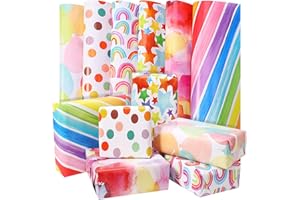 Fanshiontide 6 Pcs Geschenkpapier Geburtstag, geschenkpapier kinder Recycelbares Geschenkpapier DIY Geschenkpapier Geburtstagspapier Set zum für Geburtstag Weihnachten jeden Anlass(70X50cm)