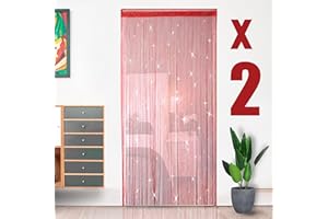 HYSENM 2 Pack Beaded Door Screens - 100 x 200cm Fly Screen Curtains for Doorways - Red