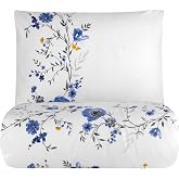 Plum Home Flos Double Duvet Cover Set - 100% Cotton, Double Sided Duvet Cover Pillow, 4 Piece Patterned with Buttons, Soft and