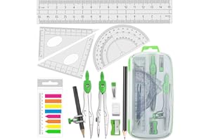 Akuoly Maths Geometry Compasses Student Protractor and Drafting Compass Set Green