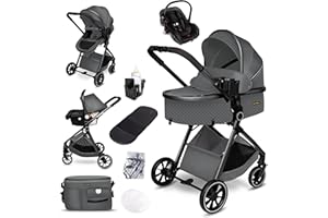 GaGaDumi SoHo poussette combinée 3-en-1 avec siège auto i-Size, certifiée TÜV, nacelle, poussette, ultra légère (env. 7 kg), habillage pluie, moustiquaire, sac à langer, panier et porte-gobelet