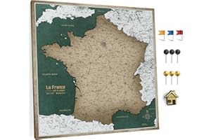 CANVASCALE Carte de France sur toile avec tableau d'affichage en liège pour épingler les destinations - Tableaux de toile de carte de France de haute qualité de différentes tailles (60x60 cm, model 6)