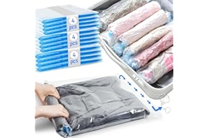 Chuner Juego de 12 Bolsas Vacio Ropa Viaje, 3 Tamaños (35x50cm + 40x60cm + 50x70cm) - Bolsas de Compresión Manuales - Ahorra Espacio en Maletas y Mochilas