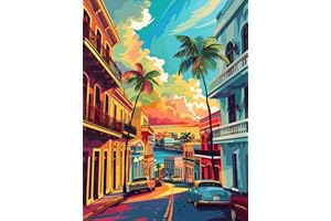 askkqtx Landscape Paint by Numbers for Adult Beginners, Shore Sea View Street DIY Arts and Crafts Painting by Numbers Kit on Canvas with Acrylic Paint, Perfect for Home Decor, 12x16 Inches 30x40cm