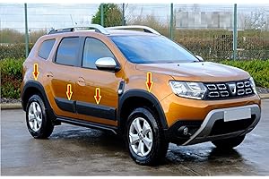 MNE PARTS Le kit de Protection d'ailes adapté aux modèles Dacia Duster 2018+2022 se Compose de 8 pièces et Les Protections de Portes latérales se composent de 4 pièces. Total de 12 pièces de Plastique ABS.