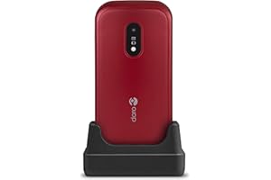 Doro 6040 Unlocked 2G Dual SIM Clamshell Big Button Mobile Phone for Seniors with 2.8" Screen, GPS Localisation and Cradle Included (Red) [UK and Irish Version]