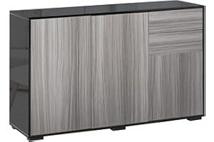 HOMCOM High Gloss Frame Sideboard, Side Cabinet, Push-Open Design with 2 Drawer for Living Room, Bedroom, Light Grey and Black