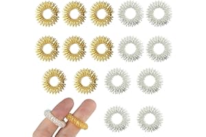 TWEOZEK 16 Pack Spiky Sensory Finger Rings Gold Silver Metal Acupressure Rings, Stress Relief Fidget Sensory Toys Fidget Rings Silent Finger Massage Roller for Kids Adults Stress Relief Anxiety Focus Autism