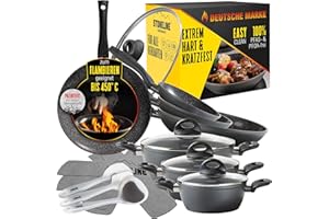 STONELINE Batteria Pentole e Padelle in CERAMICA 16 Pezzi 18/20/24/28 cm, Coperchi Salvapadelle, Rivestimento Antiaderente con Vere Particelle di Pietra Senza PFAS, a Induzione, Tutti i Piani Cottura