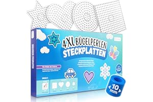 ‎MOLINORC molinoRC 4x Bügelperlen Platten Groß für 10mm Perlen - Steckplatten Set [Quadrat, Kreis, Stern, Herz] mit tollen Vorlagen passend für alle XL XXL Maxi Bügelperlen - das perfekte Geschenk ab 3 Jahre