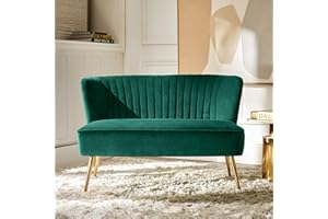 HULALA HOME Velvet 2 Seater Sofa Upholstered Loveseat Couch with Metal Legs Armless Backrest for Living Room Bedroom Lounge, Green