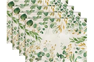 Tarklanda Manteles Individuales de Hojas de eucalipto Juego de 4 manteles Individuales Verano eucalipto Verde 30 x 45 cm manteles Individuales de Lavable, Cocina, decoración para Fiestas