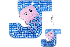 SHANFAA Diamond Painting Keychain,A-Z 26 Letters Cartoon Animals Diamond Painting Keychains,DIY Full Drill Double Sided Diamond Art Painting Letter Keychains Kits for Adults Kids Beginners (J)