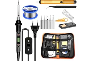 DAWRIS Zestaw lutowniczy, 13 w 1, 80 W, LCD, regulowana temperatura 180-500°C, lutownica elektryczna, zestaw do lutowania, 5 wymiennych końcówek do lutowania do naprawy elektrotechniki