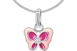 CLEVER SCHMUCK Ensemble collier pour fille avec pendentif mini ailes de papillon rose et zircone blanche et chaîne gourmette de 38 cm en argent sterling 925 dans un étui rose, Brillant, Zircone