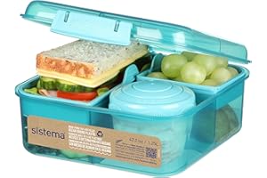 Sistema Bento Box to Go Lunch Box with Yoghurt/Fruit Pot 1.25 L Made Using Recycled Plastic Recyclable with Terracycle Teal Stone