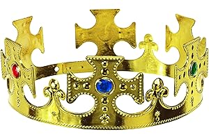 Balinco Krone Kreuz in Gold | Königskrone | Königin | Crown mit farbigen Rubinen besetzt - das perfekte Accessoire für Ihr Königskostüm