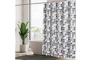 GERUIKE Tenda Doccia Antimuffa Extra Lunga 240x200 cm, Tende Doccia con Pesi e Anelli, Tenda Vasca da Bagno Poliestere Tessuto Lavabile, Impermeabile e Facile da Pulire, Mosaico Nero Grigio Bianco