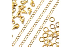 Spritewelry 10m 32 Feet Gold Plated Curb Chain Necklace with 30 Lobster Clasps & 100 Jump Rings for Necklace Bracelets Jewelry Accessory Craftings