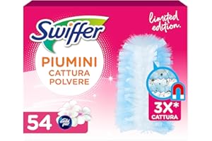 Swiffer Pink Duster Piumini Catturapolvere, 54 Piumini, Cattura e Intrappola Polvere e Sporco, Raggiunge i Punti Più Difficili della Casa, Piumini con 45% di Fibre Riciclate
