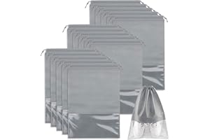 ACEHOME 15 PCS Travel Shoe Bag, Large Portable Drawstring Shoes Storage Bags Non-Woven Dust Proof Pouch Space Saving Organizer with Transparent Slot for Men Women Daily and Travel Use (Grey)