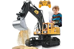 FUYLEY Graafmachine met Afstandsbediening voor Jongens, Rc Graafmachine Metalen Schop met Spuit, Lichten, Geluiden, 2,4 GHz Rc Speelgoed 680 ° Rotatie, Bouwspeelgoed voor Kinderen Leeftijd 3 4 5 6 7 8