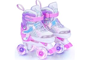 ‎YOUSULUN Rollschuhe Kinder 4 Größen Verstellbar Rollerskates mit Leuchtenden Rädern Blau Violett Meerjungfrau Schuhe mit 4 Rollen für Mädchen, Jungen und Anfänger