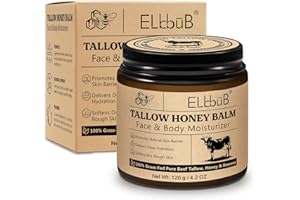 ELBBUB Whipped Tallow Cream do twarzy i ciała – 100% łoju wołowego z podszewką z trawy, naturalny miód i wosk pszczeli, krem nawilżający, głębokie nawilżenie i pielęgnacja, nie zawiera oleju i zapachu,