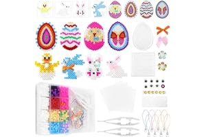 ‎HOMGATY Homgtay Bügelperlen Ostern Set, 5mm Steckperlen mit 2 Steckplatte, 8 Muster Vorlagen Hase Ei, 4 Bügelpapier, 8 Anhänger und Zubehör zum DIY Basteln Handwerk Geschenk für Kinder Jungen Mädchen