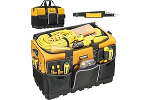 WINHUNT Open Mouth Tool Bag, Heavy Duty Electrician Tool Bags, Tool Storage Organiser with Waterproof Hard Base, Yellow/Black, 20 Inch